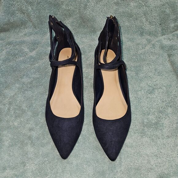 ALDO Marietta Blue Suede Ankle Strap Flats 10 - Picture 3 of 6